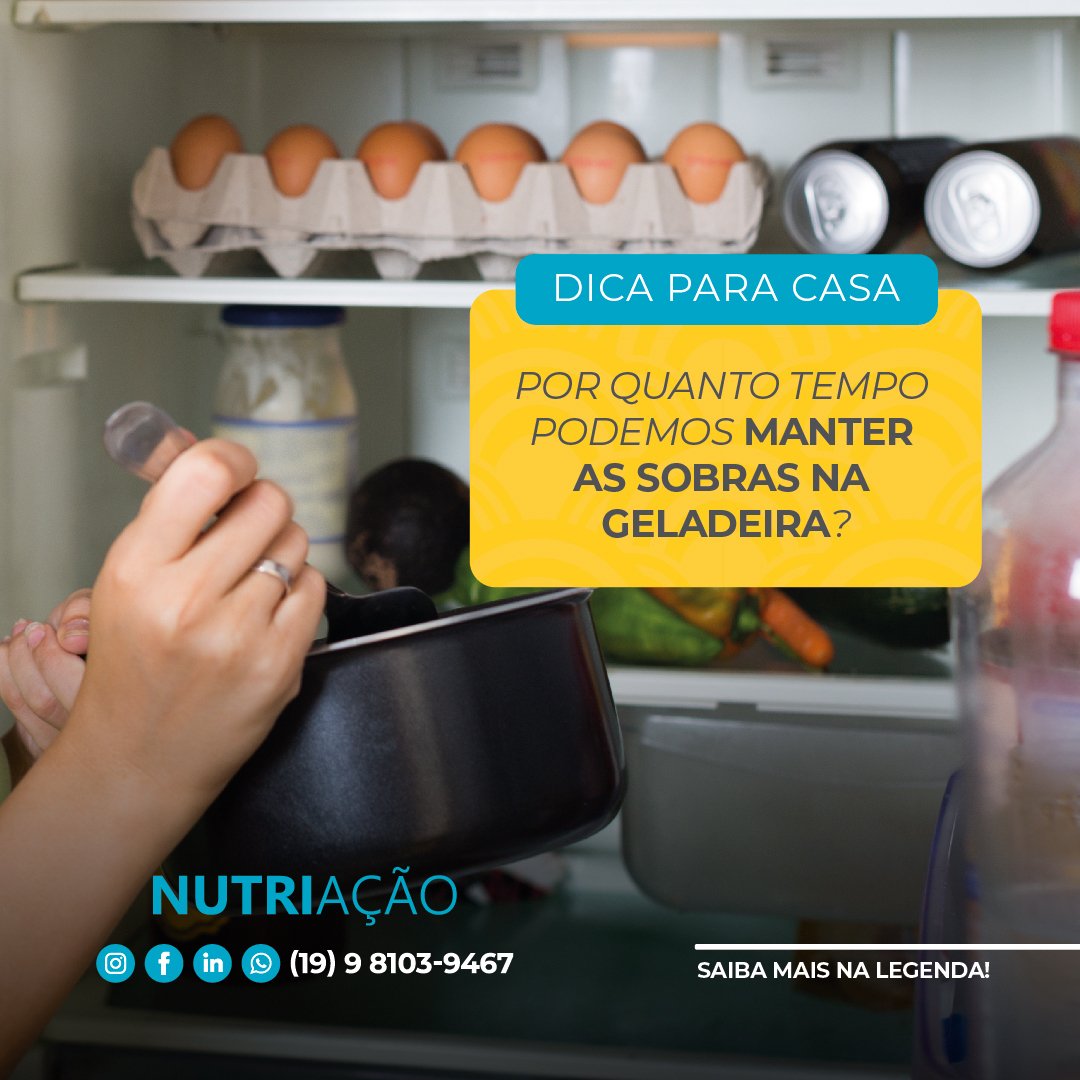 Por quanto tempo podemos manter as sobras na geladeira?